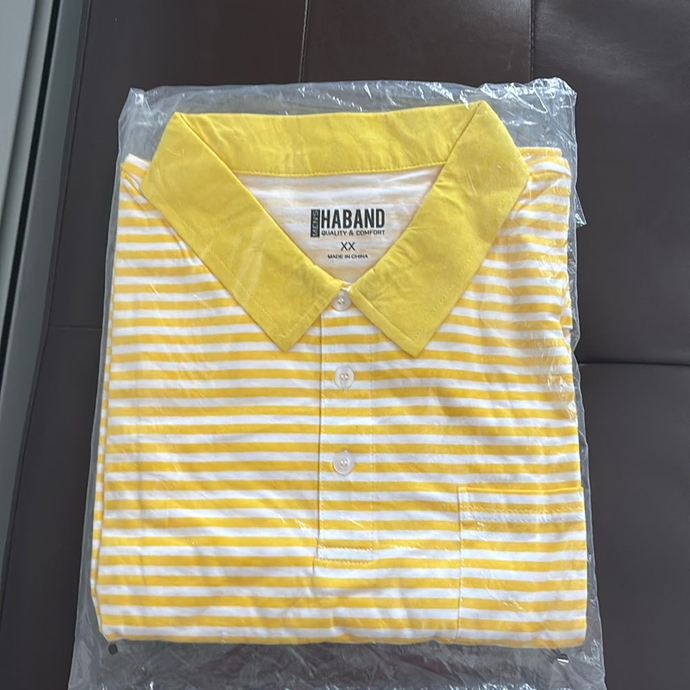 NWT Haband Polo Shirt Men's 2X Yellow Golf Short Sleeve Collared with pocket